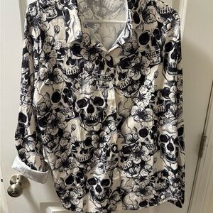 Black and White Skull Floral Shirt